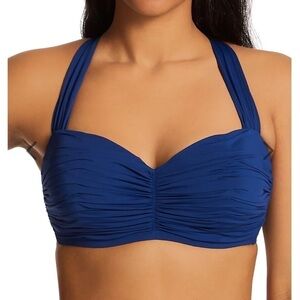 Bleu Rod Beattie [36D]‎ Kore Shirred Bandeau Bikini Top Navy Underwire Swim Top